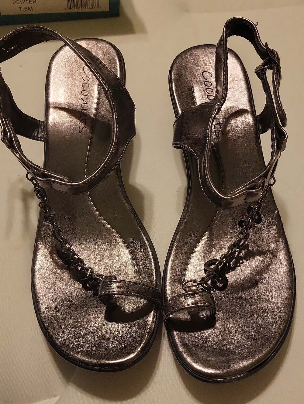 Coconuts by Matisse Metallic Pewter Chain T-Strap Sandals